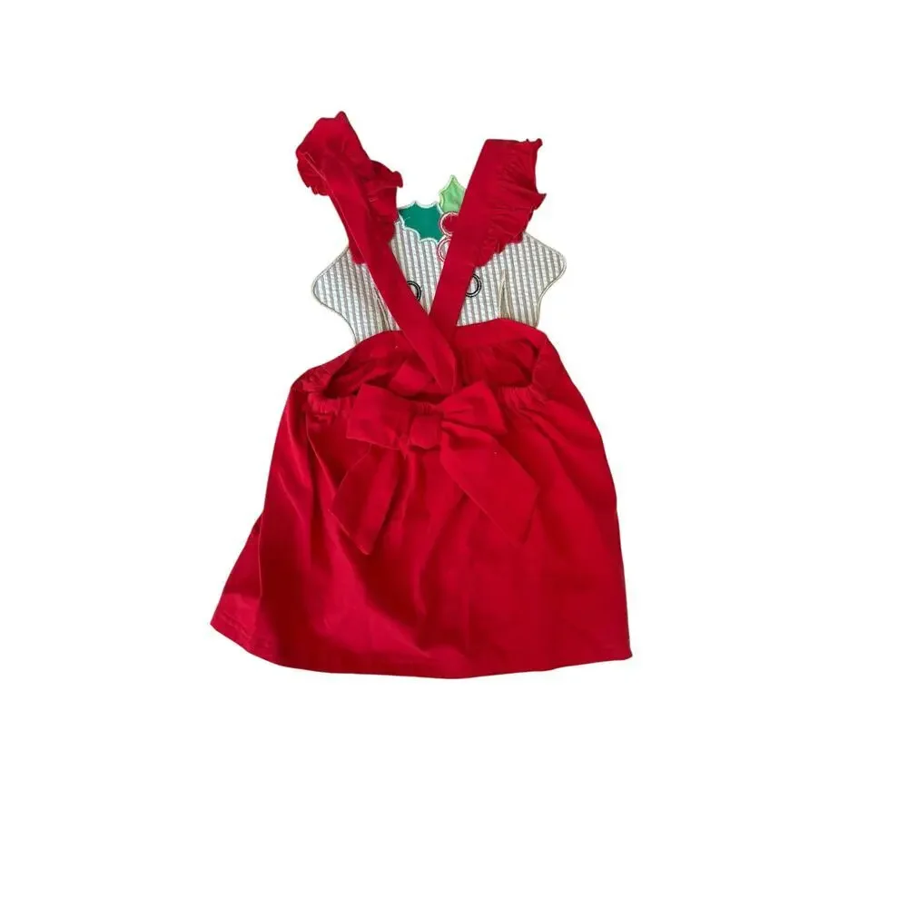 Girls Red Christmas Dog Face Dress Holiday Party Outfit Size 3T